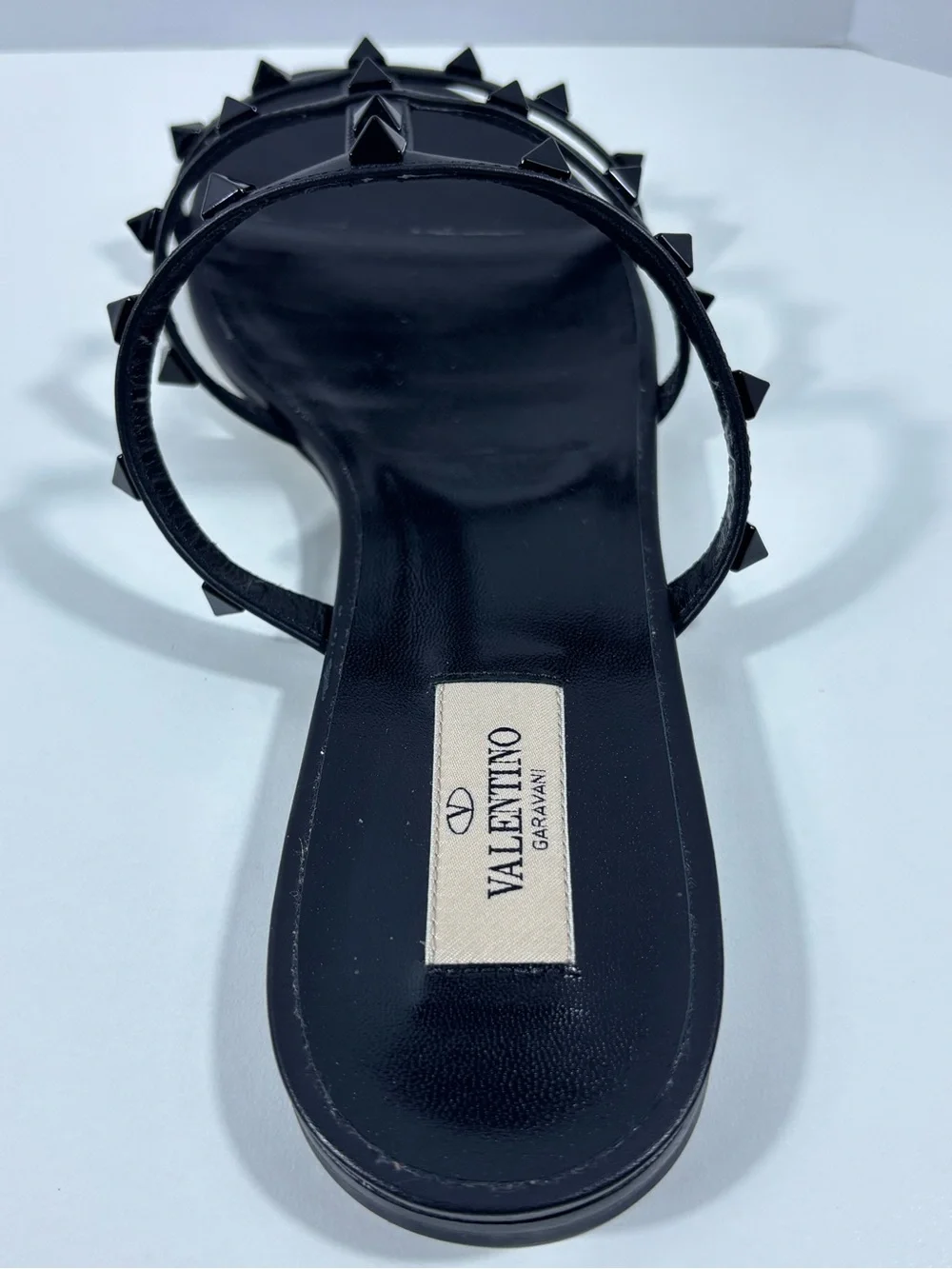 Valentino Garavani Rockstud Black Leather Flat Slide Sandals EU 41 New Box